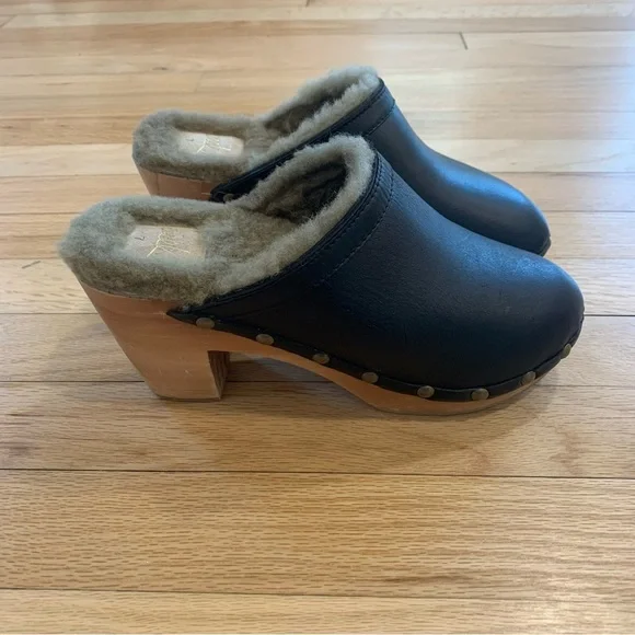 Beek Woodpecker Shearling Clog Leather Studded Wooden Heel Size 7 Fall Boho - Picture 2 of 8